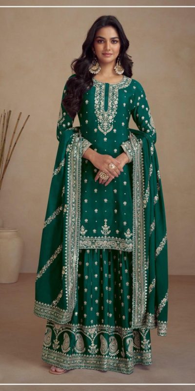 Classic Green Color Heavy Semi Chinon Silk Codding Embroidery Salwar Suit