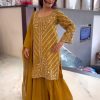 Classic Yellow Color Faux Georgette With Embroidery Sequence Work Salwar Suit