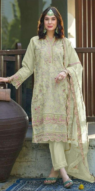 Fantastic Light Green Color Organza With Embroidery Sequence Work Salwar Suit