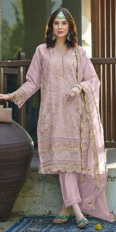 Fantastic Light Pink Color Organza With Embroidery Sequence Work Salwar Suit