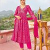 Fantastic Dark Pink Color Rayon Alia Cut With Embroidery Work Kurti
