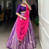 Glowing Purple Color Jacquard Silk Zari Weaving Work Lehenga Choli