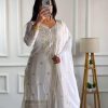 Graceful White Color Chinnon Silk With Embroidery Work Sharara Suit