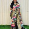 Perfect Black Color Jacquard Dola Silk With Kalamkari Print Saree