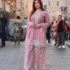 Progressive Light Pink Color Faux Georgette With Embroidery Sharara Suit