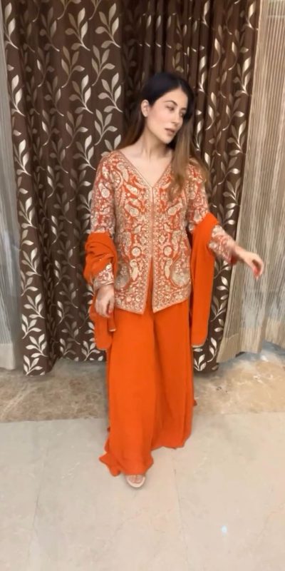 Superb Orange Color Chinon With Embroidery Sequence Work Salwar Suit
