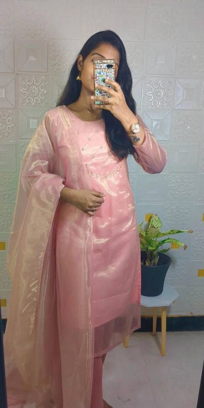 Superb Light pink Color Heavy Twill Golden Shining Fabric Kurti