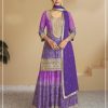 Warm Violet Color Chinon Digital Print With Mat Sequence Sharara Suit