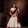 White Poly Cotton Chex With Zari Weaving Work Lehenga Choli