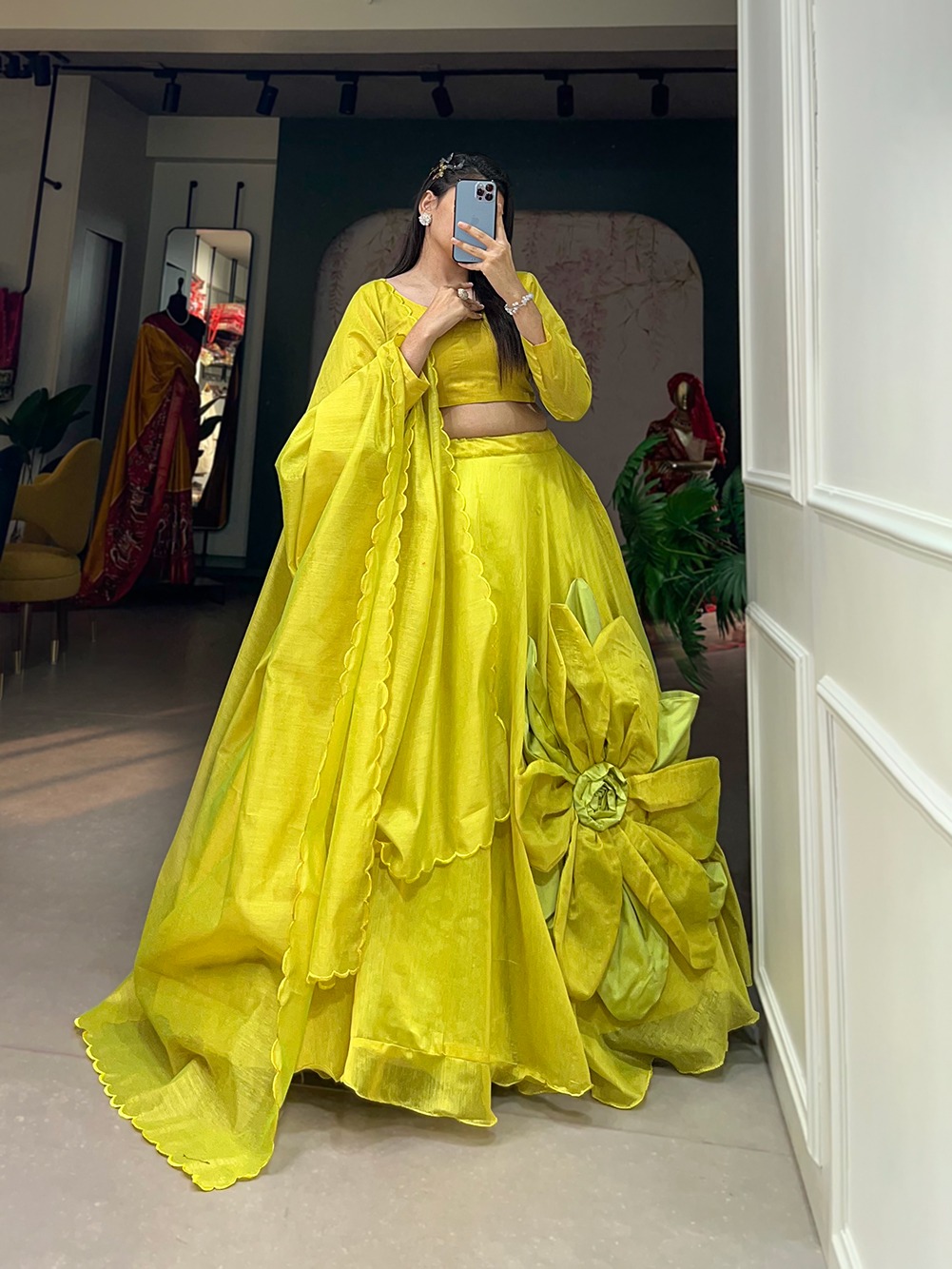 LNB 1650 Parrot Green Color Raj wadi Chanderi Silk Hand Made Flower Lehenga Choli Wedding, Party, Festive, Events Etc. Delivery 4-6 Working Days Rs 1999 | Lehenga, Bollywood Lehenga, Creative Lehenga, Designer Lehenga, Embroidered Lehenga, Party Wear Lehenga