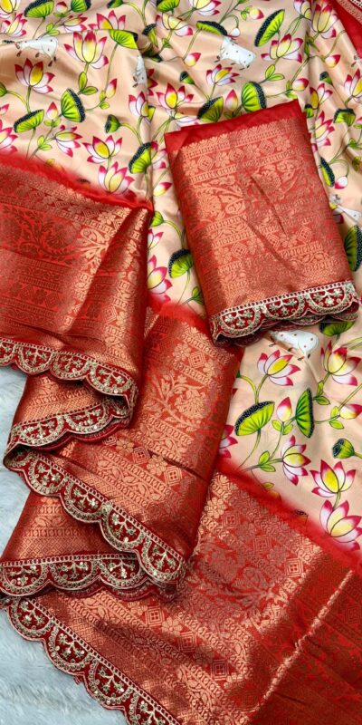 MS 466 Peach Color Dola Silk Saree With Zari Weaving Border Saree Casual, Wedding, Festive, Events . Expected Delivery  4-6 Working Days @1649/- only | Designer Sarees, Embroidered Sarees, Sarees, Bollywood Sarees, Creative Sarees, Ethnic Saree, Modern Digital sarees, Party Wear Sarees