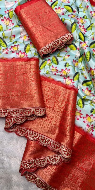 MS 466 Sky Blue Color Dola Silk Saree With Zari Weaving Border Saree Casual, Wedding, Festive, Events . Expected Delivery  4-6 Working Days @1649/- only | Designer Sarees, Embroidered Sarees, Sarees, Bollywood Sarees, Creative Sarees, Ethnic Saree, Modern Digital sarees, Party Wear Sarees