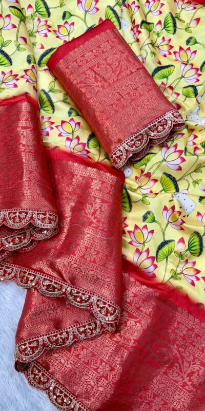 MS 466 Yellow Color Dola Silk Saree With Zari Weaving Border Saree Casual, Wedding, Festive, Events . Expected Delivery  4-6 Working Days @1649/- only | Designer Sarees, Embroidered Sarees, Sarees, Bollywood Sarees, Creative Sarees, Ethnic Saree, Modern Digital sarees, Party Wear Sarees