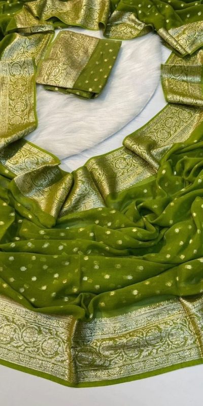 Amazing Green Color Viscose Georgette With Running Blouse Saree