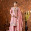 Amazing Peach Color Chinon Silk Embroidery 3mm Sequence Coding Dori Work Salwar Suit