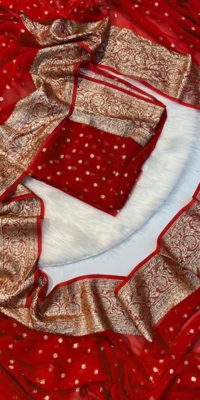 Amazing Red Color Viscose Georgette With Running Blouse Saree