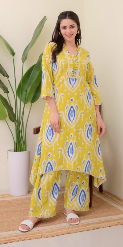 Amazing Yellow Color Rayon Wood With Print Salwar Suit