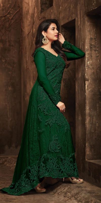 Awesome Green Color Football Net Embroidery Sequence Stone Coding Moti Work Salwar Suit