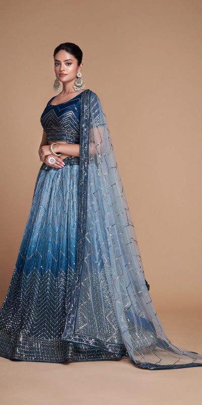 Beautiful Navy Blue Color Chinon Embroidery and Sequins Lehenga Choli