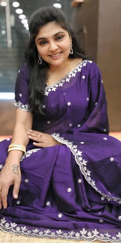 Beautiful Purple Color Rangoli Chiffon Embroidery Cut Work Saree