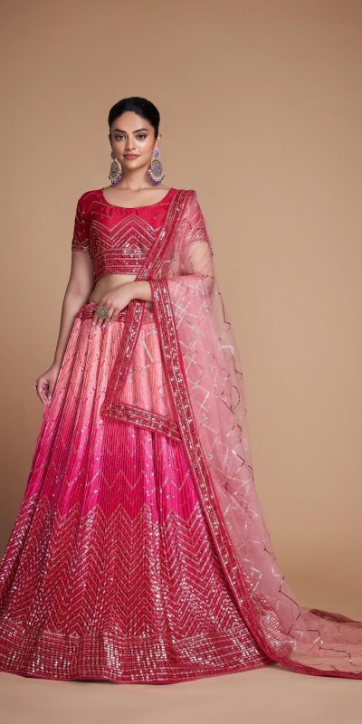 Beautiful Red Color Chinon Embroidery and Sequins Lehenga Choli