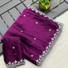 Beautiful Wine Color Rangoli Chiffon Embroidery Cut Work Saree