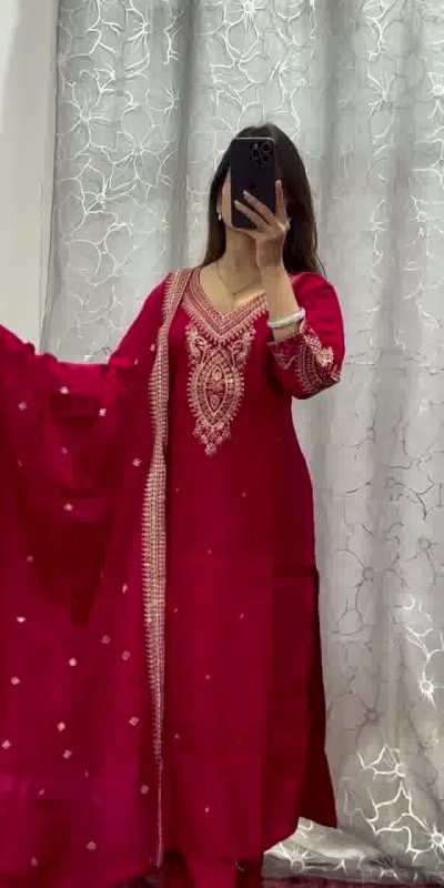 Bride Red Color Chinon With Embroidery Coding Dori Work Salwar Suit
