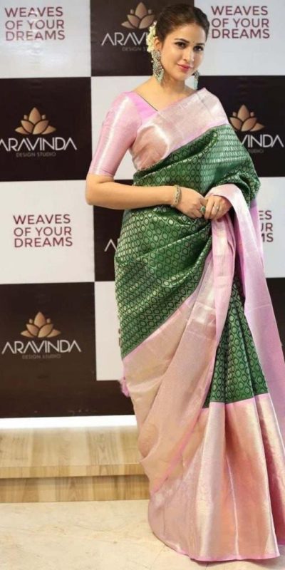 Graceful Green Color Soft Litchi Silk Jacquard Work On All Over Saree