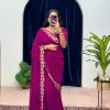 Exotic Purple Color Faux Georgette Embroidery Work Border Stitched Saree-Gown