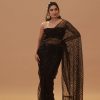 Fancy Black Color Nylon Butterfly Net Sequence With Thread Work Saree