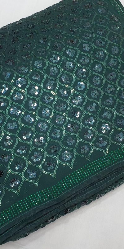 Glowing Green Color Georgette Dual Sequins 3MM & 5MM Embroidery Sequins Work Saree