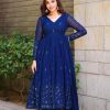 Glowing Navy Blue Color Foix Georgette Thread With 9mm Sequence Salwar Suit