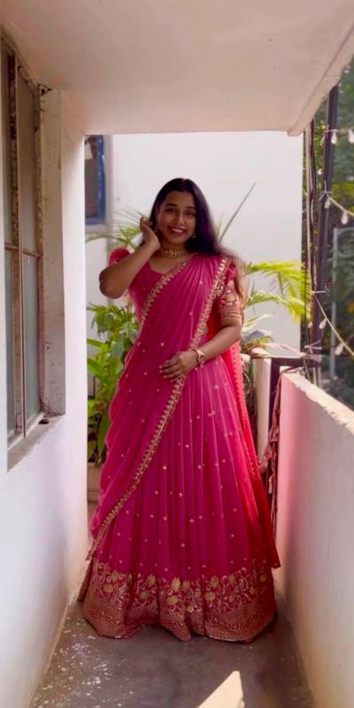 Gorgeous Red Color Georgette Embroidery And Sequins Work Lehenga Choli