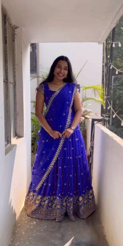 Gorgeous Royal Blue Color Georgette Embroidery And Sequins Work Lehenga Choli