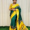 Graceful Green Color dola mangalagiri checks All Over Kalamkari Floral Print Saree