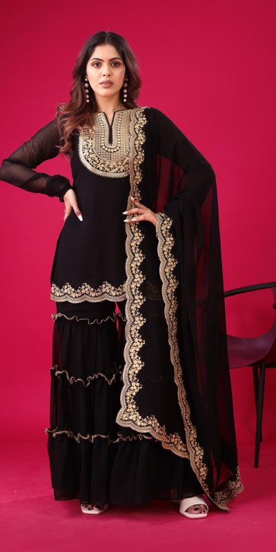 Magical Black Color Faux Georgette Embroidery Sequence Work Salwar Suit