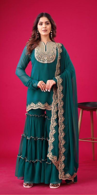 Magical Blue Color Faux Georgette Embroidery Sequence Work Salwar Suit