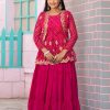 Nice Pink Color Bandhej Embroidery Thared Work Lehenga Crop Top & Jacket