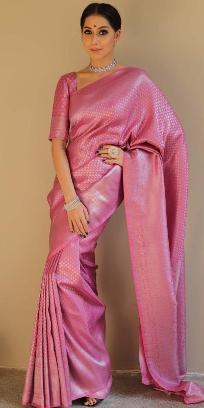 Pretty Light pink Color Soft Lichi Silk Jacquard Work On All Over Saree