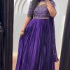 Stunning Purple Color Chinon Silk Thread With Real Mirror Gown