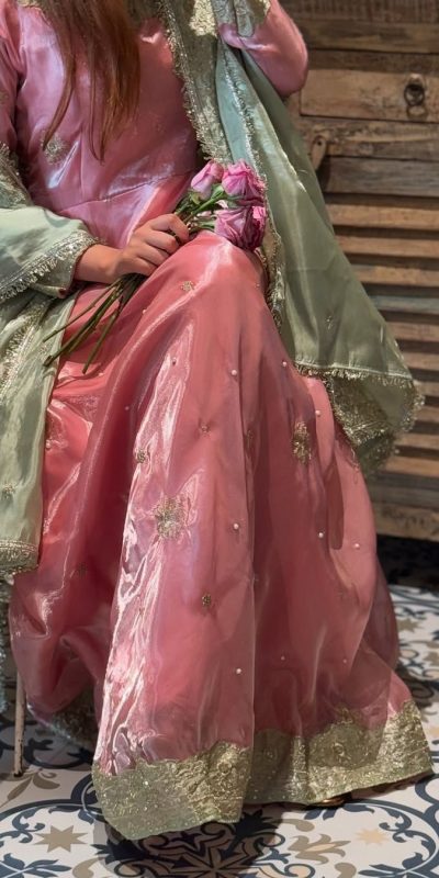 Peach Sequence Embroidery Rivet Moti Work Salwar Suit