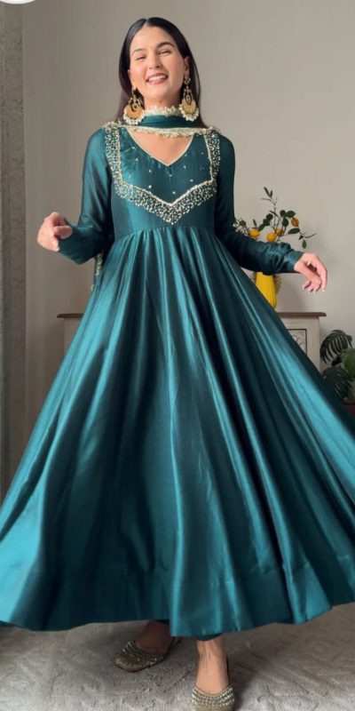 Blue Star Georgette Embroidery Work Anarkali Gown