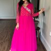 Superb Pink Color Bandhej With Fox Georgette 3mm Sequence Embroidery Work Anarkali Gown