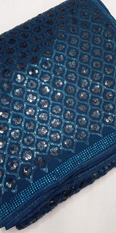 Glowing Dark Blue Color Georgette Dual Sequins 3MM & 5MM Embroidery Sequins Work Saree