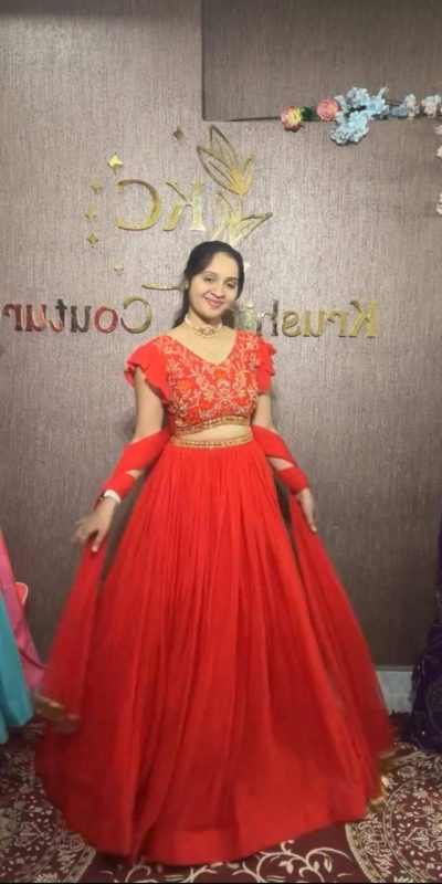 Gorgeous Red Color Fox Georgette Embroidery Thread Work With Hand Pasting Real Mirror Lehenga Choli