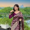 Wonderful Wine Color Soft Lichi Silk Jacquard Work On All Over Saree