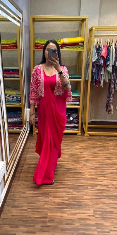 ST 1086 Pink Color Chinnon With Fully Embroidery Koti Ready To Wear Saree Wedding Party, Festive, Events Etc.4-6 Working Days@2049/- only | Gowns, Bollywood Gowns, Creative Gowns, Designer Gowns, Embroidered Gowns, Party Wear Gowns, Straight Suits