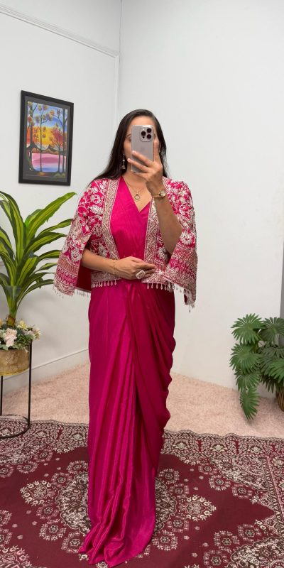 ST 1086 Pink Color Chinnon With Fully Embroidery Koti Ready To Wear Saree Wedding Party, Festive, Events Etc.4-6 Working Days@2049/- only | Gowns, Bollywood Gowns, Creative Gowns, Designer Gowns, Embroidered Gowns, Party Wear Gowns, Straight Suits