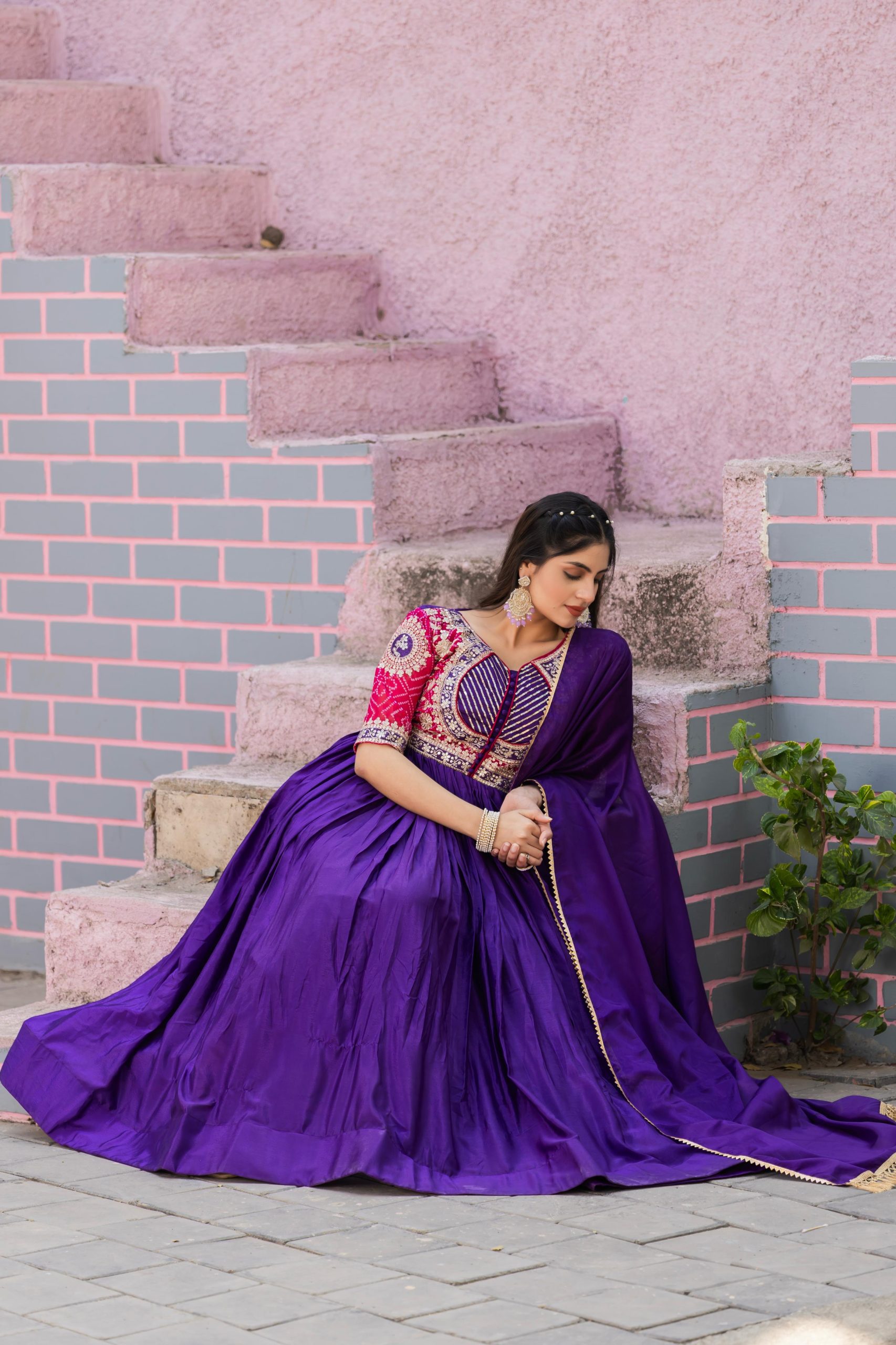 Ram 088 Purple Color chinon bandhrej Heavy 3mm Sequence Embroidery Work Anarkali Gown Wedding Party, Festive, Events Etc.4-6 Working Days@2049/- only | Gowns, Bollywood Gowns, Creative Gowns, Designer Gowns, Embroidered Gowns, Party Wear Gowns, Straight Suits