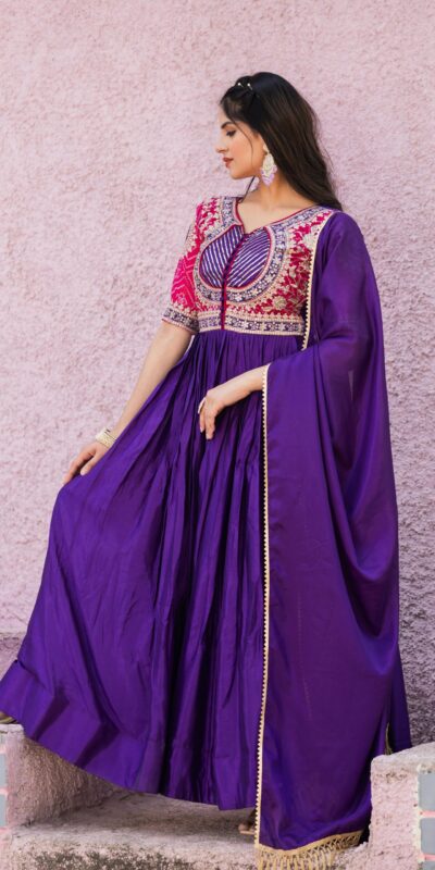 Ram 088 Purple Color chinon bandhrej Heavy 3mm Sequence Embroidery Work Anarkali Gown Wedding Party, Festive, Events Etc.4-6 Working Days@2049/- only | Gowns, Bollywood Gowns, Creative Gowns, Designer Gowns, Embroidered Gowns, Party Wear Gowns, Straight Suits